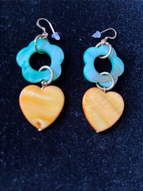 Handcrafted Mother of Pearl Earrings Gold/Green
